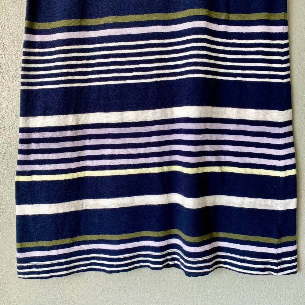 Lou & Grey Nautical Striped Navy White T-Shirt A-Line Shift Dress Women's Small